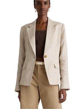 Quince 100% Linen Structured Blazer Flax Small Beige Minimalist Neutral Tailored